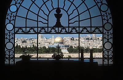 View of Jerusalem through Dominus Flevit window